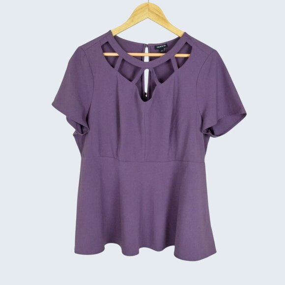 torrid Tops - TORRID PURPLE CREPE CAGED PEPLUM TOP